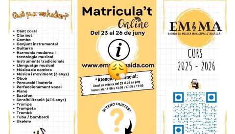 Informació de la matrícula de l'Escola de Música