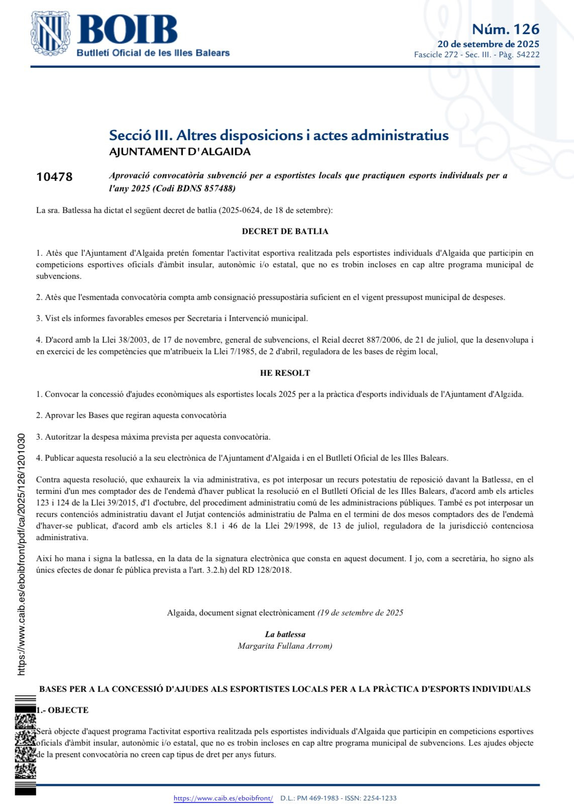 BOIB subvenció per esportistes individuals