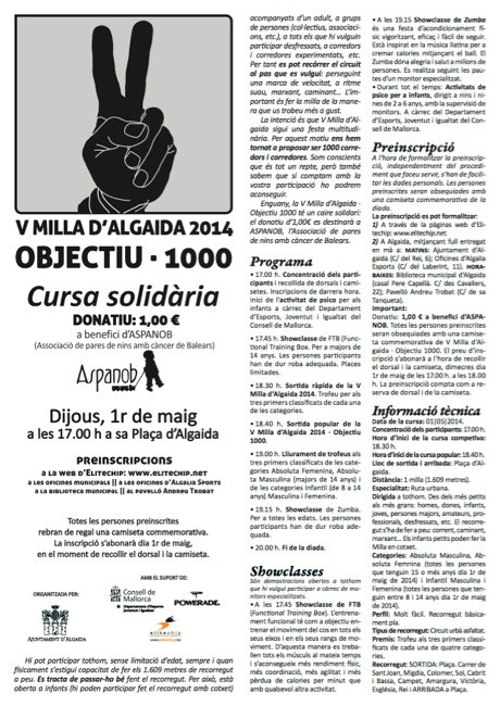 Arriba la V edició de la Milla d'Algaida objectiu 1000
