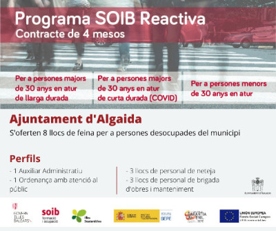 L’Ajuntament d’Algaida ofereix 8 llocs de feina en el programa SOIB Reactiva 2020