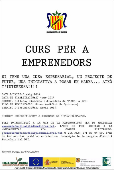 Curs per emprenedors a la Mancomunitat del Pla