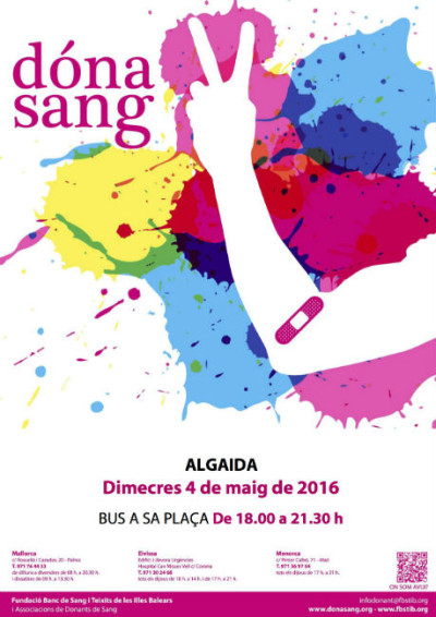 Dimecres dia 4 de maig de 18 a 21'30 hores "Dóna Sang" a Algaida