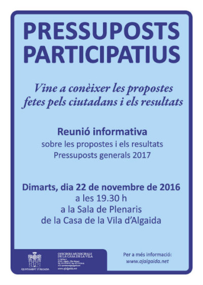 Presentació dels resultats i propostes elegides pels ciutadans en els pressuposts de 2017