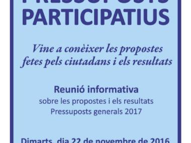 Presentació dels resultats i propostes elegides pels ciutadans en els pressuposts de 2017